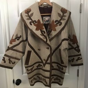 Japanese streetwear leather and wool overcoat